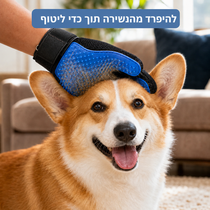 תמונה של כלב עם כפפת הסרת השיערות לכלבים